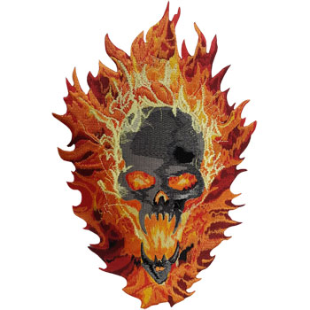 Stock Biker Patch - Skull On Fire Back Patch