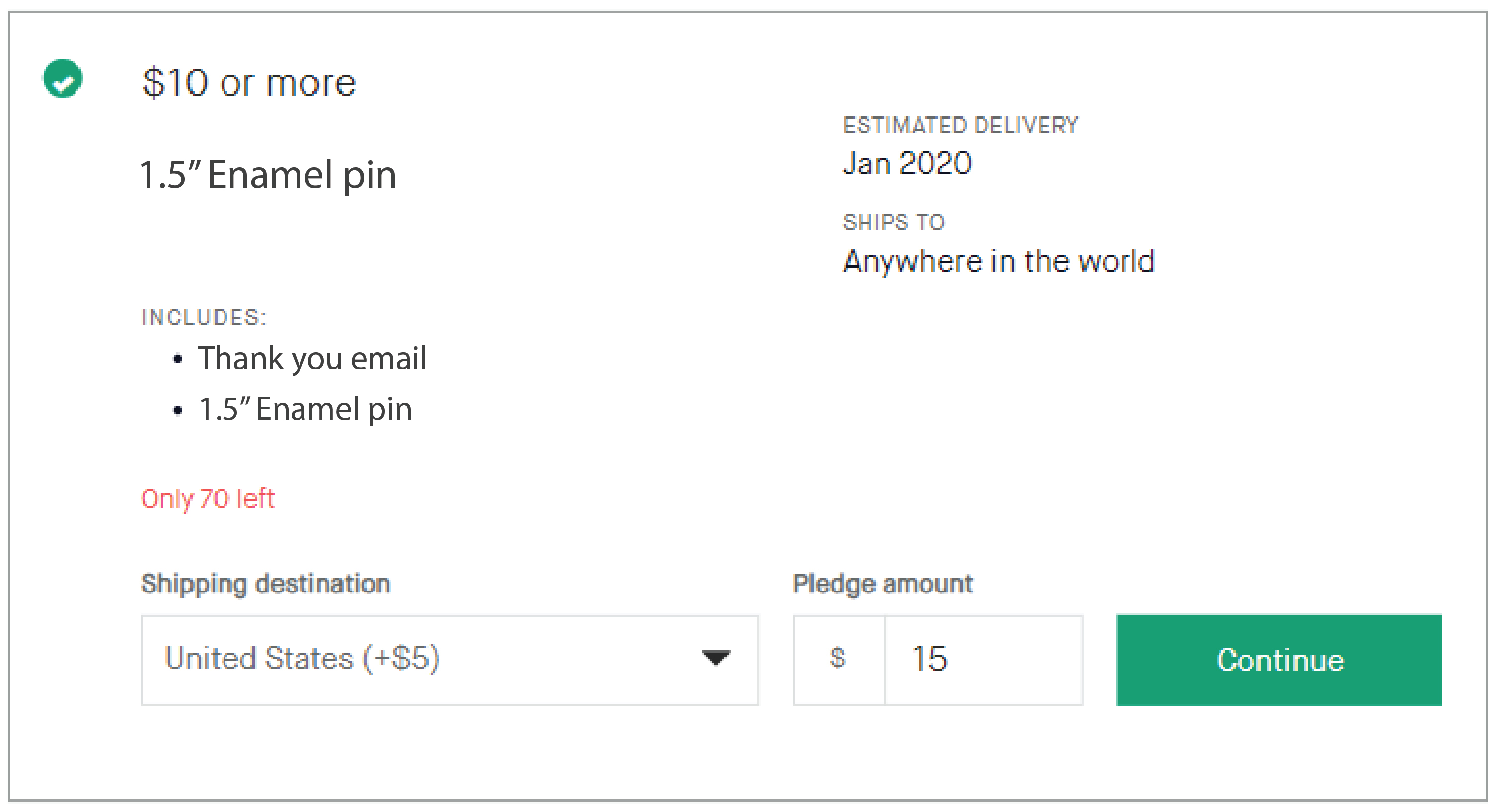 Kickstarter enamel pin shipping options