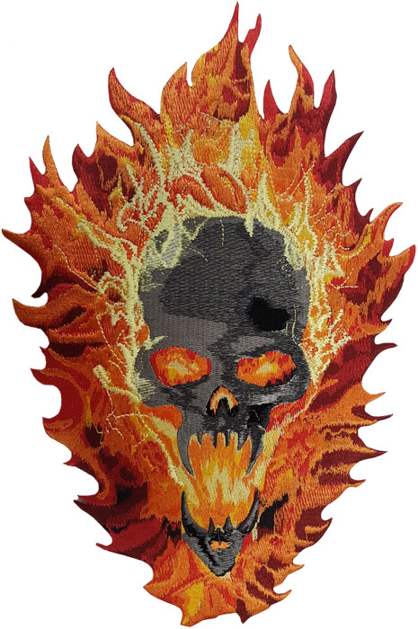 Stock Biker Patch - Skull On Fire Back Patch