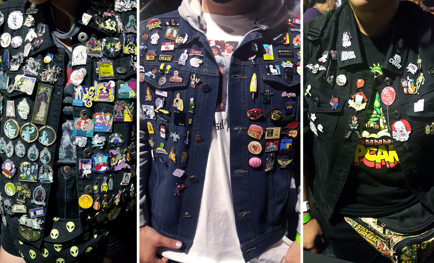 Patch & Pin Expo attendees with pins on their jackets