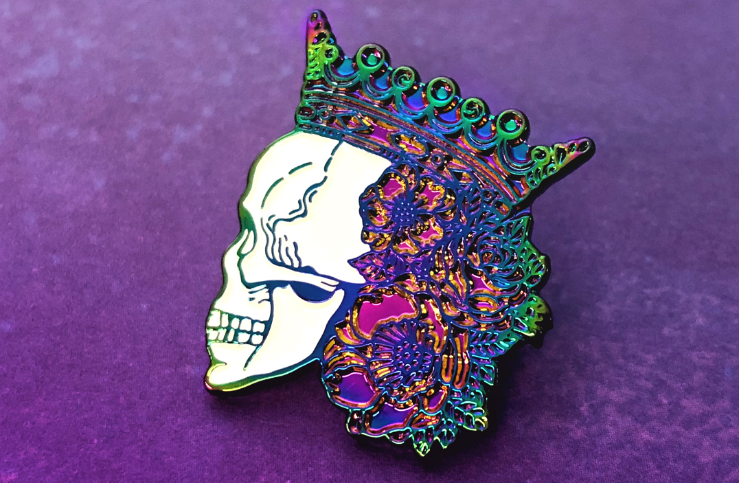 Rainbow metal Skull flower crown pins